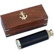 [아마존베스트]Hampton Nautical Captains Brass/Leather Spyglass Telescope with Rosewood Box, 15, Brass