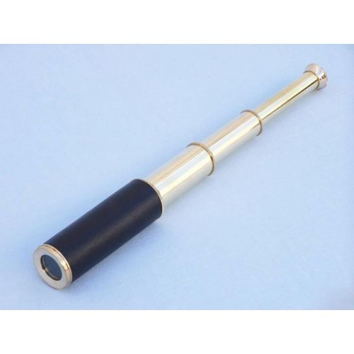  [아마존베스트]Hampton Nautical Captains Brass/Leather Spyglass Telescope with Rosewood Box, 15, Brass