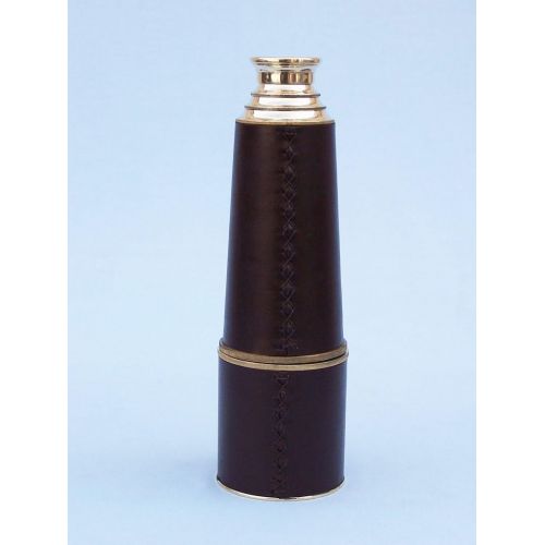  Hampton Nautical Admirals Brass/Leather Spyglass Telescope with Rosewood Box, 32, Brass