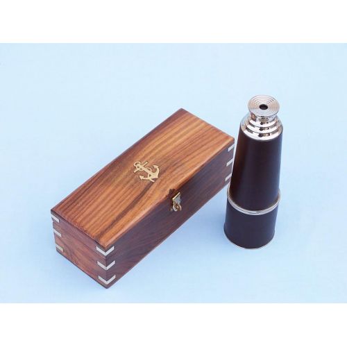  Hampton Nautical Admirals Brass/Leather Spyglass Telescope with Rosewood Box, 32, Brass