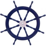 Hampton Nautical Deluxe Class Dark Blue Wood and Chrome Decorative Ship Steering Wheel 36 - ation