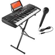 Hamzer 61-Key Electronic Piano Electric Organ Music Keyboard with Stand, Microphone, & Sticker Sheet - Black