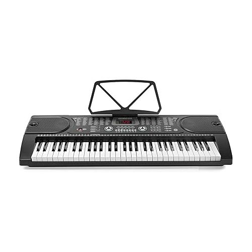  Hamzer 61-Key Electronic Piano Electric Organ Music Keyboard with Stand, Microphone, & Sticker Sheet - Black