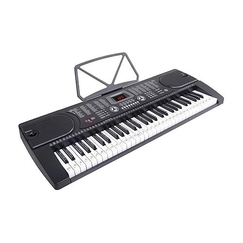  Hamzer 61-Key Electronic Piano Electric Organ Music Keyboard with Stand, Microphone, & Sticker Sheet - Black