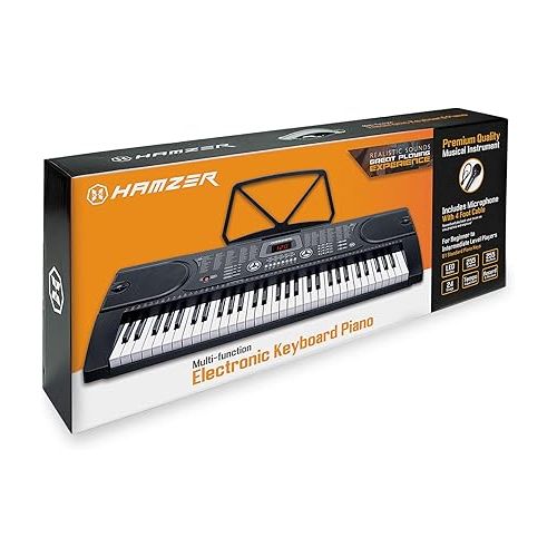  Hamzer 61-Key Electronic Piano Electric Organ Music Keyboard with Stand, Microphone, & Sticker Sheet - Black