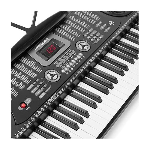  Hamzer 61-Key Electronic Piano Electric Organ Music Keyboard with Stand, Microphone, & Sticker Sheet - Black