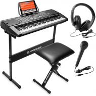 [아마존베스트]Hamzer 61-Key Portable Electronic Keyboard Piano with Stand, Stool, Headphones, Microphone & Sticker Sheet
