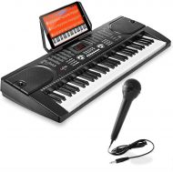 [아마존베스트]Hamzer 61-Key Digital Music Piano Keyboard - Portable Electronic Musical Instrument - with Microphone and Sticker Sheet