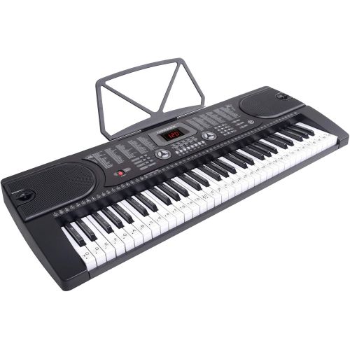  [아마존베스트]Hamzer 61-Key Electronic Piano Electric Organ Music Keyboard with Stand, Microphone, & Sticker Sheet - Black