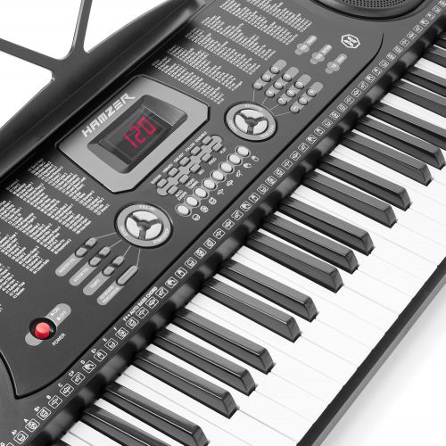  Hamzer 61-Key Digital Music Piano Keyboard - Portable Electronic Musical Instrument - with Microphone