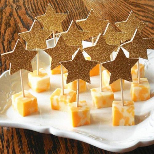  HanYoer 72 pcs Cupcake Toppers, Twinkle Gold Star DIY Glitter Mini Birthday Cake Snack Decorations(Star)