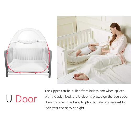  [아마존베스트]HanYun Baby Crib Tent Safety Crib Canopy Cover Pop up Mosquito Net for Kids | Nursery Mesh Crib Net Protects...