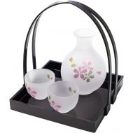 [아마존베스트]Hanafubuki Wazakura Japanese Sake Serving Glass Set with Tray, Made in Japan, Handmade Tokkuri Bottle and Drinking Cups, Cherry Blossom Sakura Design - Pink