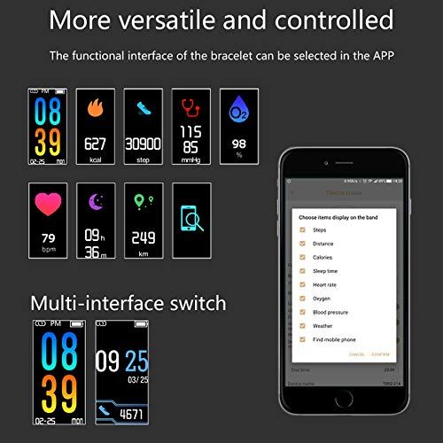  Hanbaili Intelligentes Armband, Q6-Farbbildschirm Fitness-Tracker mit dynamischer Herzfrequenz-Blutdruck-Blutsauerstoff-Wasserdichter IP68-Aktivitats-Tracker fuer IOS und Android