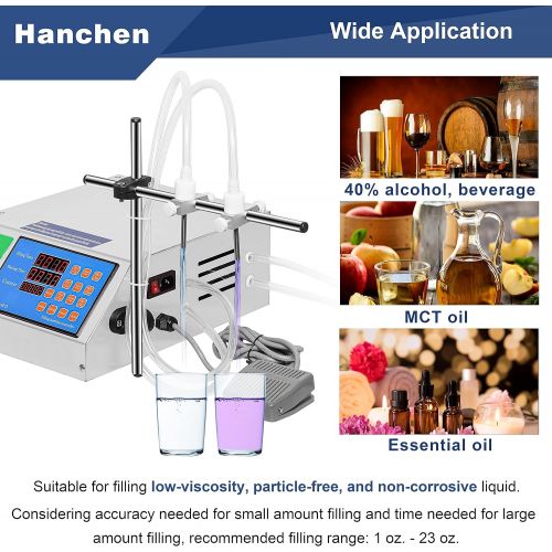  Hanchen Liquid Filling Machine Automatic Bottle Filler Machine 1-135 oz. Digital Filling Machine Cosmetic Oil Filler for MCT Oil, Milk, Beverage, Water, Juice, Essential Oil 2 Head