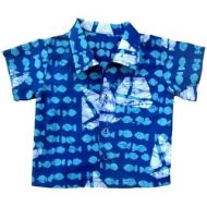 Hand Batiked Cotton Babies Button Down Shirt - Sailing Blue (Ghana) by Global Crafts
