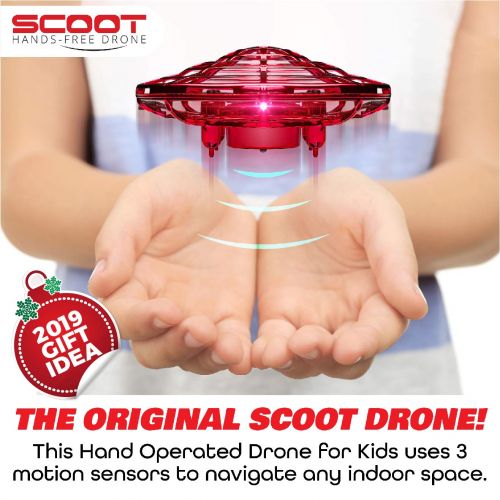  [아마존 핫딜] [아마존핫딜]Force1 Hand Operated Drones for Kids or Adults - Scoot Hands Free Mini Drone Helicopter, Easy Indoor Small Orb Flying Ball Drone Toys for Boys or Girls (Red)