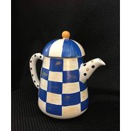 Hand painted on white ceramic tea pot Blue and White Decorative Tea Pot: Kitchen & Dining