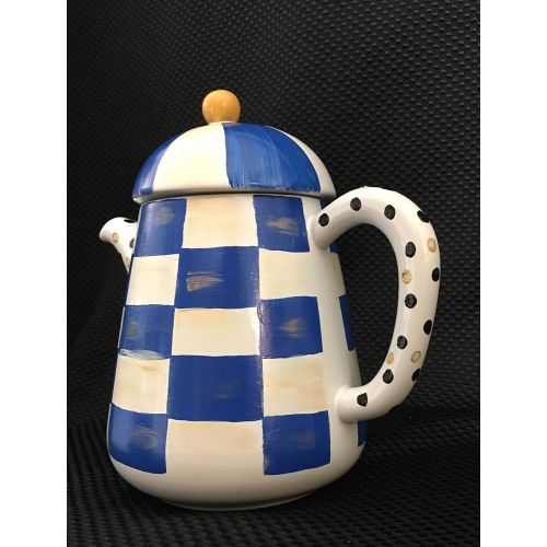  Hand painted on white ceramic tea pot Blue and White Decorative Tea Pot: Kitchen & Dining