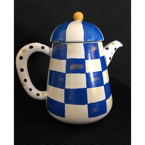  Hand painted on white ceramic tea pot Blue and White Decorative Tea Pot: Kitchen & Dining