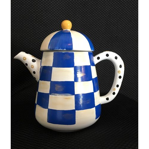  Hand painted on white ceramic tea pot Blue and White Decorative Tea Pot: Kitchen & Dining