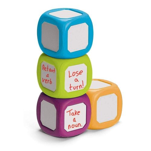  hand2mind Plastic Small Write-On/Wipe-Off Dice For Kids Ages 5-8, Dry Erase Surface On All Sides, Draw Letters, Numbers, And Numeral Operations, 4-Color Dice Measures 2-Inches (Pac