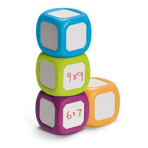  hand2mind Plastic Small Write-On/Wipe-Off Dice For Kids Ages 5-8, Dry Erase Surface On All Sides, Draw Letters, Numbers, And Numeral Operations, 4-Color Dice Measures 2-Inches (Pac
