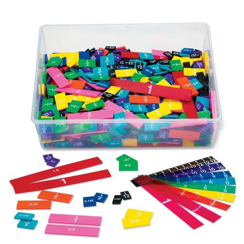  hand2mind Plastic Rainbow Fraction & Decimal Tiles, Early Math Manipulatives Classroom Bulk Kit with Storage Tote (15 Set of 51 Pieces)