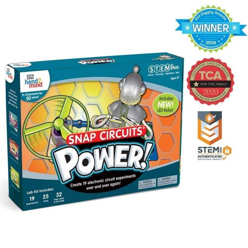  hand2mind Power! Elenco Snap Circuits Electric Science Kit for Kids (Ages 8+) - Build 19 STEM Experiments and Activities Set, Create Circuit and Explore Electricity, STEM Authentic