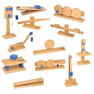 hand2mind Wood Simple Machine Collection with Inclined Plane and Cart, Double Pulley, Lever (Set of 12)