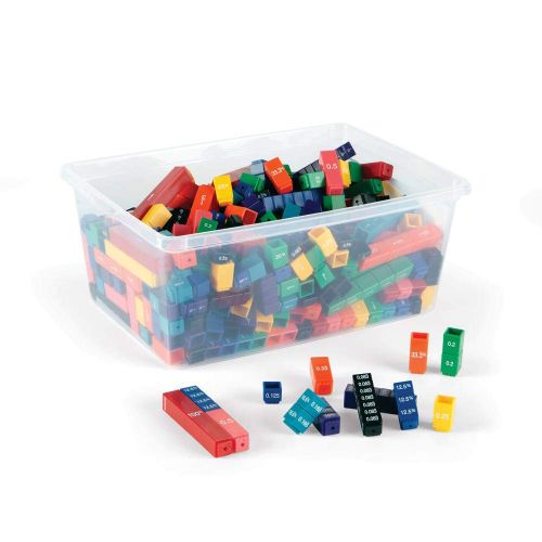  hand2mind Plastic Rainbow Fraction Tower Equivalency Linking Cubes Bulk Classroom Kit with Storage Tote (Pack of 15)