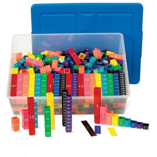  hand2mind Plastic Rainbow Fraction Tower Equivalency Linking Cubes Bulk Classroom Kit with Storage Tote (Pack of 15)