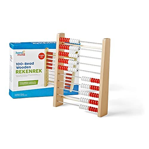  hand2mind Rekenrek 100-Bead Wooden Frame Abacus For Kids Math (Ages 5+), Individual Student Counting Frame, White & Red Color Coded Beads, 10 Beads Each Row (Pack of 1), Model Numb