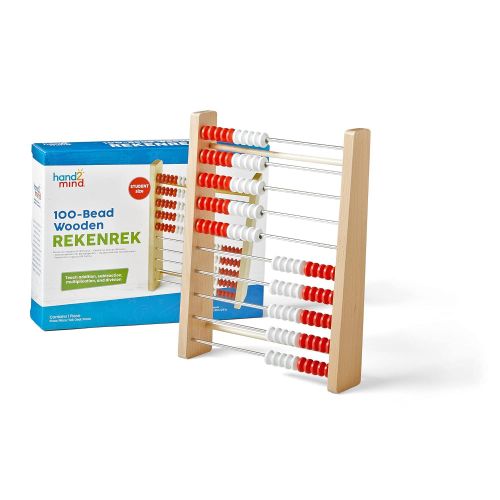  hand2mind Rekenrek 100-Bead Wooden Frame Abacus For Kids Math (Ages 5+), Individual Student Counting Frame, White & Red Color Coded Beads, 10 Beads Each Row (Pack of 1), Model Numb