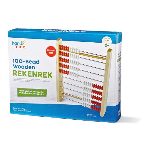  hand2mind Rekenrek 100-Bead Wooden Frame Abacus For Kids Math (Ages 5+), Individual Student Counting Frame, White & Red Color Coded Beads, 10 Beads Each Row (Pack of 1), Model Numb