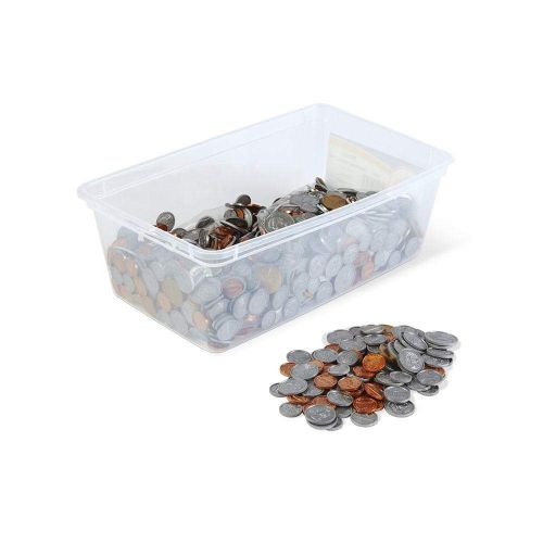  hand2mind Play Money Plastic Coins with Plastic Storage Bin (Pack of 768)