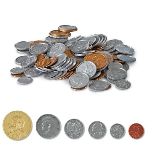  hand2mind Play Money Plastic Coins with Plastic Storage Bin (Pack of 768)