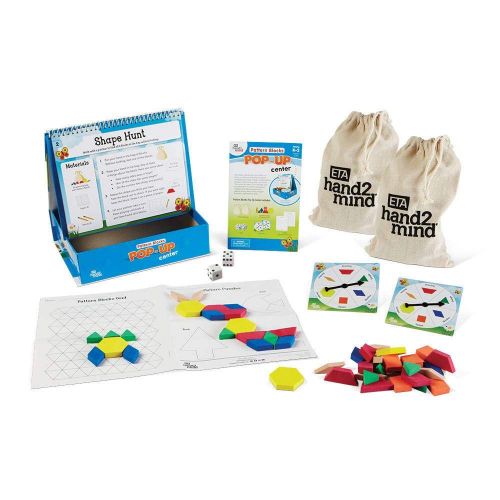  hand2mind Pattern Blocks Pop-Up Learning Activity Center, Math Games For Kids Ages 4-8, Tangrams for Kids, Math Manipulatives, Montessori Materials For Preschool, Kindergarten Home