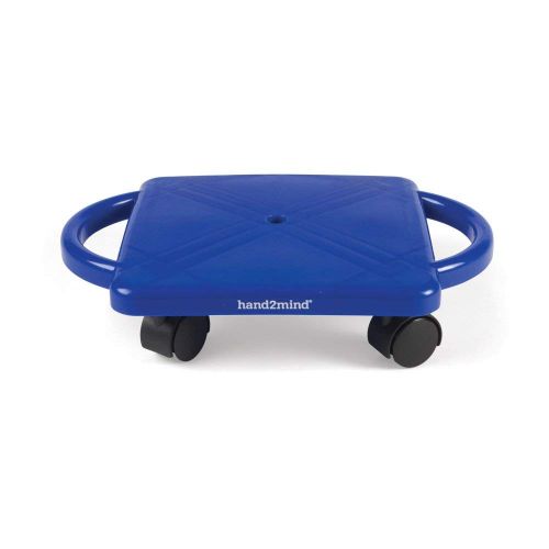  hand2mind 66189 Blue Indoor Scooter Board With Safety Handles For Kids Ages 6-12, Plastic Floor Scooter Board With Rollers, Physical Education For Home, Homeschool Supplies (Pack o