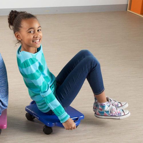  hand2mind 66189 Blue Indoor Scooter Board With Safety Handles For Kids Ages 6-12, Plastic Floor Scooter Board With Rollers, Physical Education For Home, Homeschool Supplies (Pack o