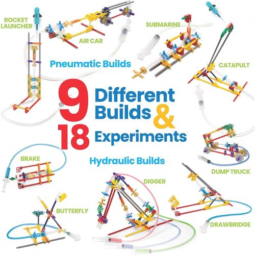  hand2mind Moving Creations with KNEX, Book and Building Kit for Kids Ages 8-12, 9 Models & 18 Science Experiments, Explore The Science of Air and Water, Homeschool Science Kits