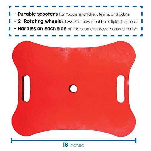  hand2mind Red Heavy-Duty Indoor Scooter Board With Safety Handles For Kids Ages 6-12, Plastic Floor Scooter Board With Rollers, Physical Education For Home, Homeschool Supplies (Pa