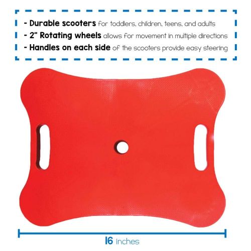  hand2mind Red Heavy-Duty Indoor Scooter Board With Safety Handles For Kids Ages 6-12, Plastic Floor Scooter Board With Rollers, Physical Education For Home, Homeschool Supplies (Pa