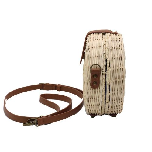  Womens Handbags Women Top Handbags Handwoven Round Rattan Bag Shoulder Leather Straps Natural Chic for Travel Or Any Other Daily Occasions (Color : Primary Color, Size : Small)