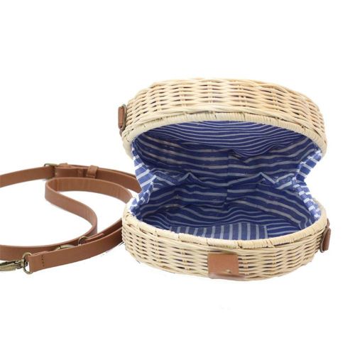  Womens Handbags Women Top Handbags Handwoven Round Rattan Bag Shoulder Leather Straps Natural Chic for Travel Or Any Other Daily Occasions (Color : Primary Color, Size : Small)