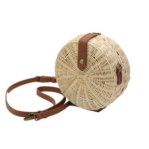  Womens Handbags Women Top Handbags Handwoven Round Rattan Bag Shoulder Leather Straps Natural Chic for Travel Or Any Other Daily Occasions (Color : Primary Color, Size : Small)