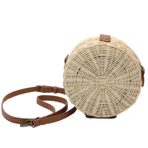  Womens Handbags Women Top Handbags Handwoven Round Rattan Bag Shoulder Leather Straps Natural Chic for Travel Or Any Other Daily Occasions (Color : Primary Color, Size : Small)