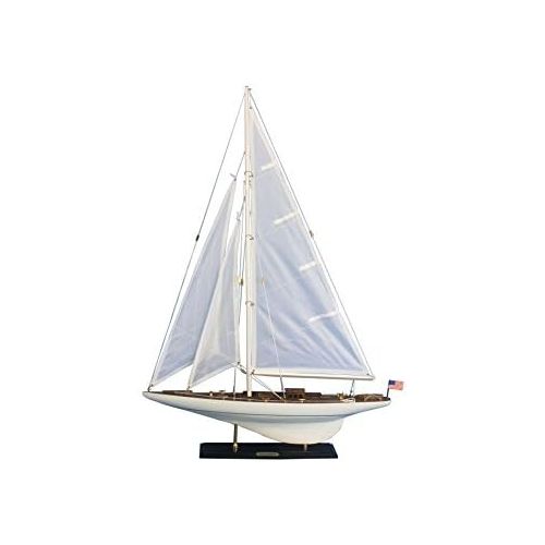  Handcrafted Model Ships INT-R-35 Wooden Intrepid Model Sailboat Decoration - 35 in.