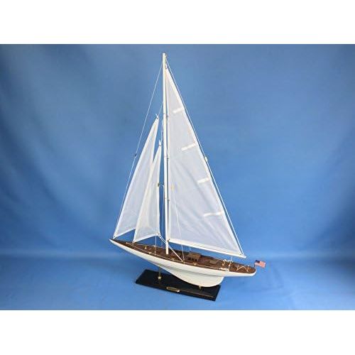  Handcrafted Model Ships INT-R-35 Wooden Intrepid Model Sailboat Decoration - 35 in.