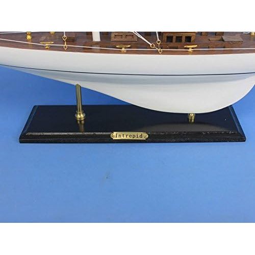  Handcrafted Model Ships INT-R-35 Wooden Intrepid Model Sailboat Decoration - 35 in.